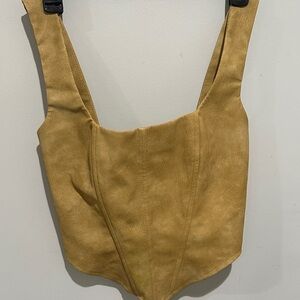 PrettyLittleThing Mustard Suede-Look Corset Top